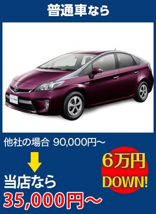 普通車なら、他社の場合90,000円～のところをE-one-wayなら35,000円～　6万円DOWN！